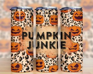 Pumpkin Junkie Leopard Tumbler Png
