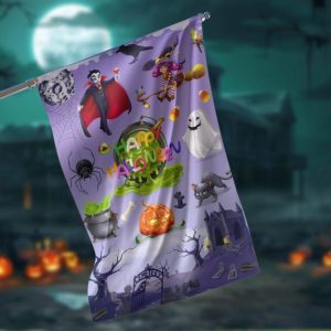 Pumpkin Witch Ghost Black Cat Halloween Garden Flag – 12×18 Garden Flag