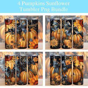 Pumpkin With Bow And Sunflowers Tumbler Png