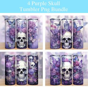 Purple Floral Skulls Halloween Tumbler Png