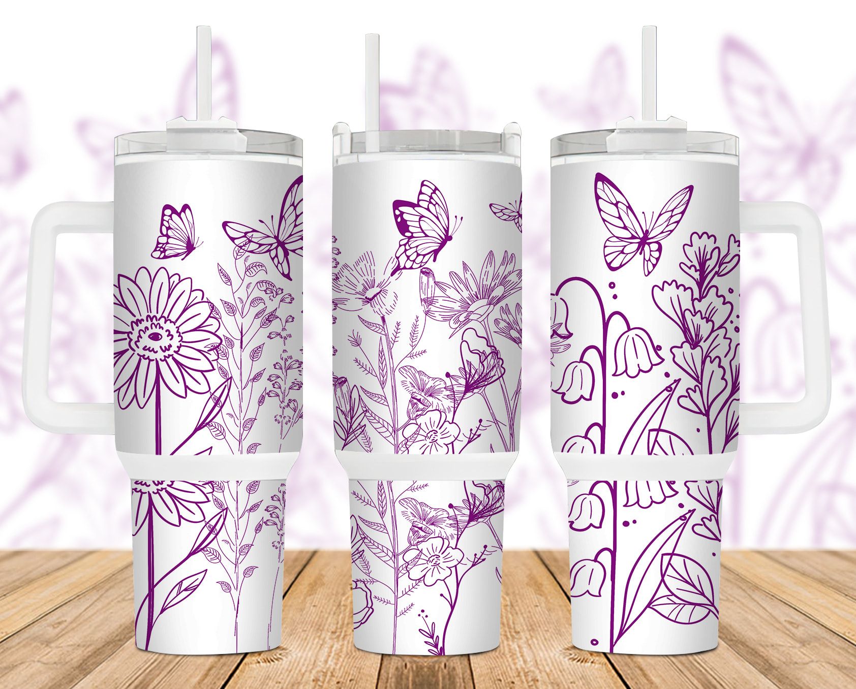 Purple Flower Garden Butterfly 40 Oz 2 Piece Tumbler Wrap Purple Flower Garden Butterfly 40 Oz 2 Piece Tumbler Wrap