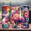 Rainbow Flamingo With Orchids Neon Tumbler Png