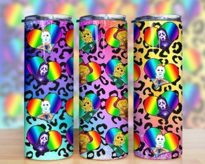 Rainbow Horror Characters Halloween Tumbler Png