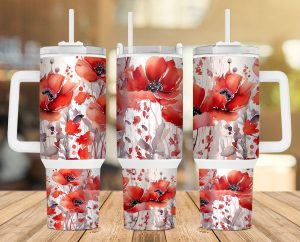 Red Poppies Floral 40 Oz 2 Piece Tumbler Wrap