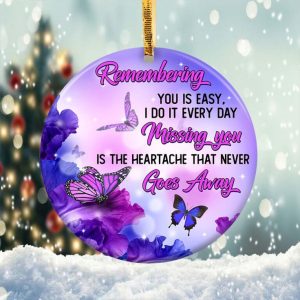 Remembering Butterfly Ornament Png, Round Christmas Ornament
