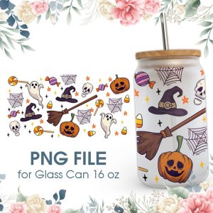 Retro Halloween 16 Oz Glass Can Png File