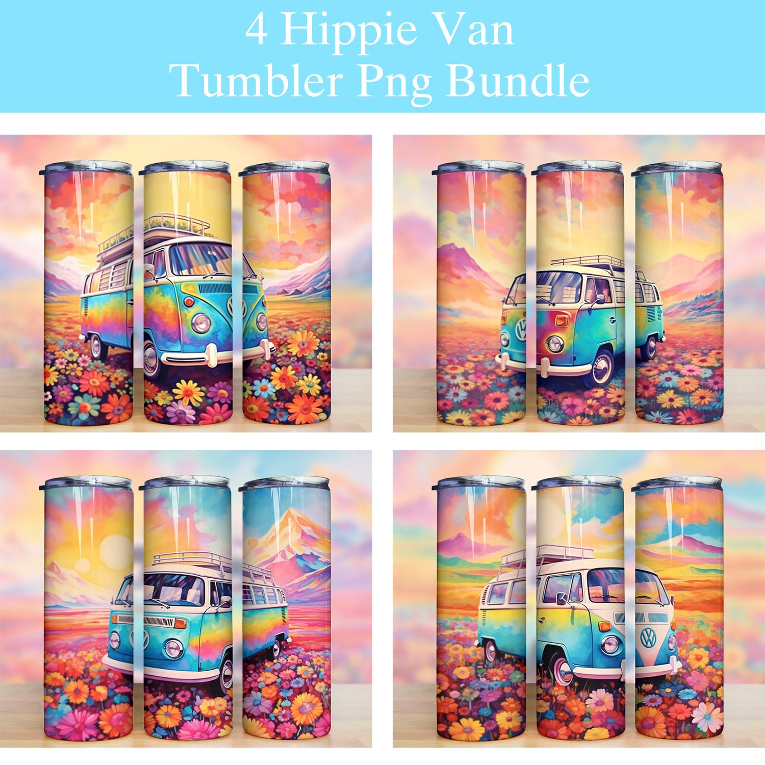 Retro Hippie Van Colorful Floral Tumbler Png Retro Hippie Van Colorful Floral Tumbler Png