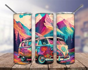 Retro Hippie Van Tumbler Png
