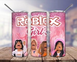 Roblox Girl Pink Glitter Tumbler Png