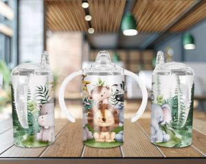 Safari Animals Straight Sippy Cup Sublimation Design