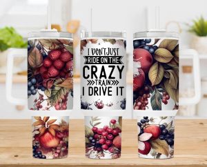 Sarcastic Burgundy Flowers And Berries 40 Oz 2 Piece Tumbler Wrap