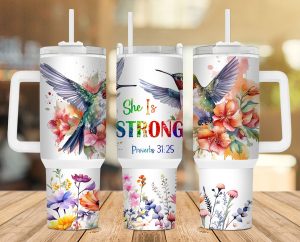 She Is Strong Hummingbird 40 Oz 2 Piece Tumbler Wrap