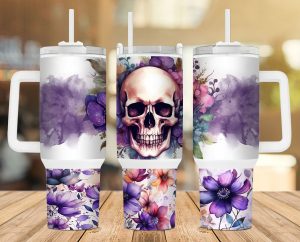 Skull And Roses 40 Oz 2 Piece Tumbler Wrap