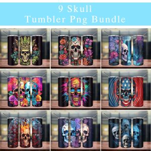 Skull Bundle Watercolor Tumbler Png