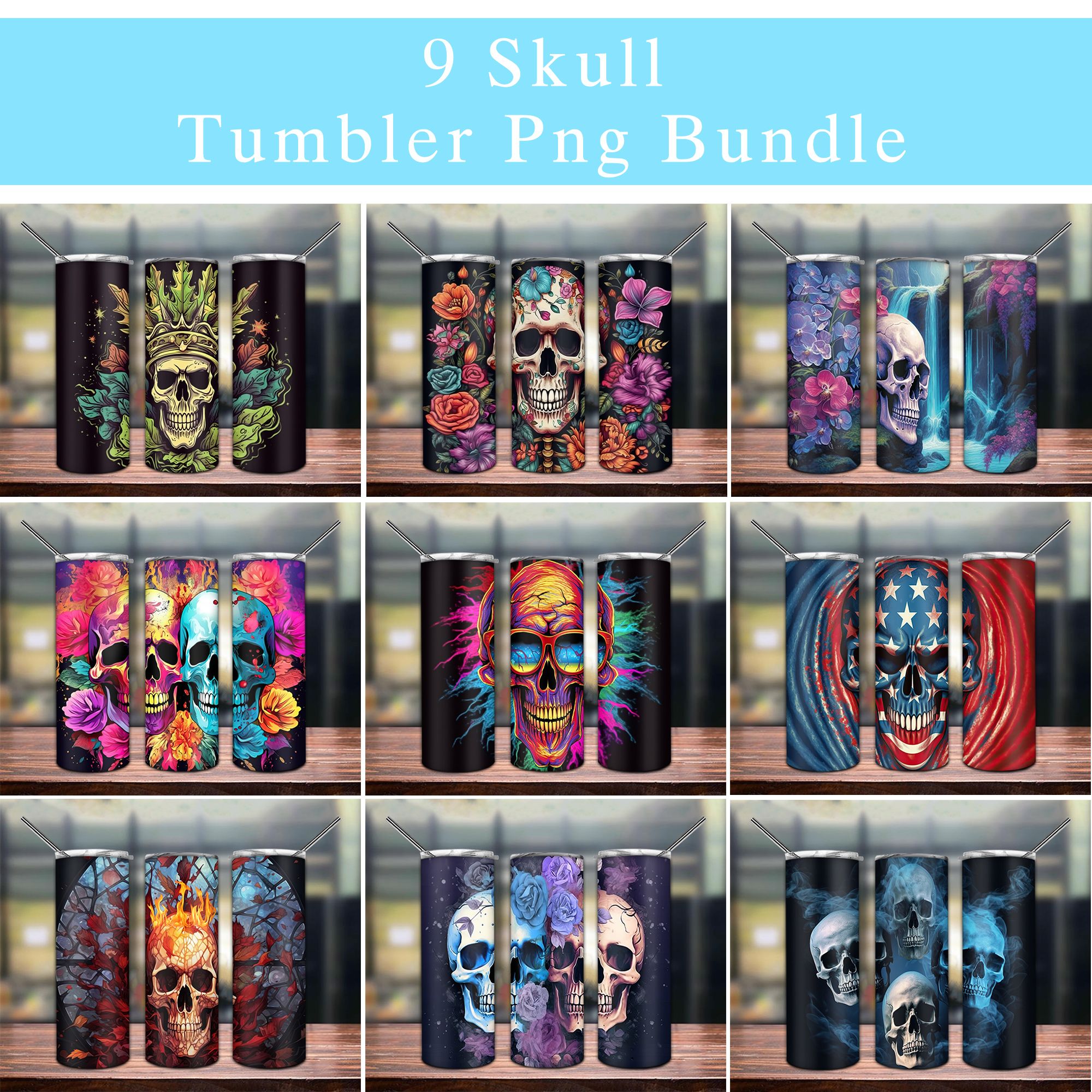 Skull Bundle Watercolor Tumbler Png Skull Bundle Watercolor Tumbler Png