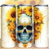 Skull Sunflowers Tumbler Png