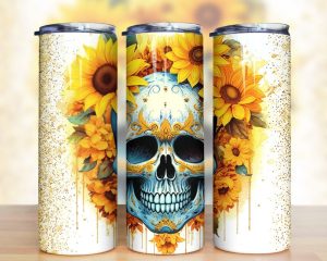 Skull Sunflowers Tumbler Png