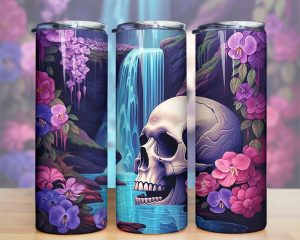 Skull Wildflowers And Water Fall Tumbler Png