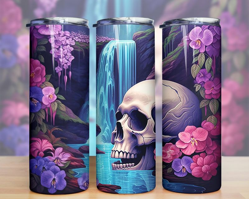 Skull Wildflowers And Water Fall Tumbler Png Skull Wildflowers And Water Fall Tumbler Png
