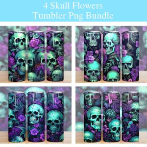 Skull With Flowers Tumbler Png