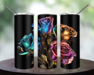 Stained Glass Roses Tumbler Png