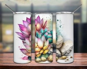 Succulent Garden Watercolor Tumbler Png