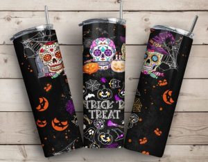 Sugar Skull Trick Or Treat Halloween Tumbler Wrap, Skull Tumbler PNG
