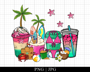 Summer Beach Vacation Coffee Cups Png