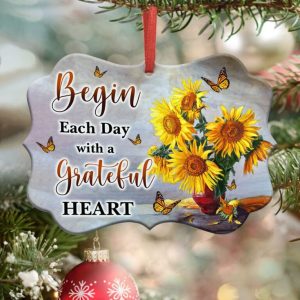Sunflower Begin Each Day With A Grateful Heart Ornament PNG - Customvouge