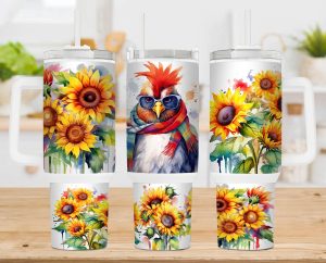 Sunflower Chickens 40 Oz 2 Piece Tumbler Wrap