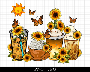 Sunflower Coffee Cups With Leopard Png