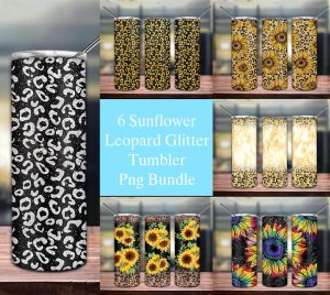 Sunflower Leopard Glitter Bundle Tumbler Png