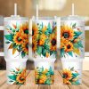 Sunflowers Watercolor Teal 40 Oz 2 Piece Tumbler Wrap