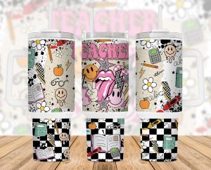 Teacher Retro 40 Oz 2 Piece Tumbler Wrap
