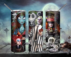 Tim Burton Characters Horror Halloween Tumbler Png 20oz Skinny Tumbler Png