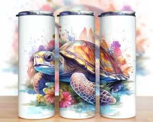 Turtle Floral Colorful Tumbler Png