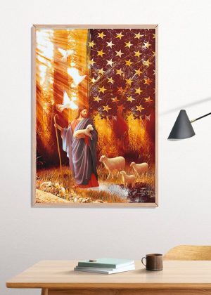 Walking With The Lambs Jesus Poster Print, Digital Poster Wall Art