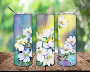 Watercolo Dogwood Flower Tumbler Png