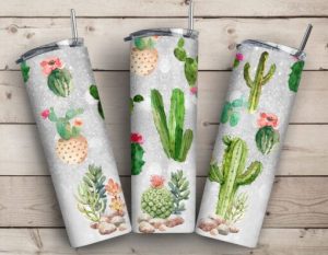 Watercolor Cactus Tumbler PNG