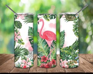 Watercolor Tropical Flamingo Tumbler Png