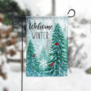 Welcome Winter Christmas Tree Garden Flag – 12×18 Garden Flag