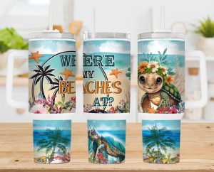 Where My Beaches At 40 Oz 2 Piece Tumbler Wrap