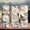 White Floral Botanial Cottagecore Tumbler Png
