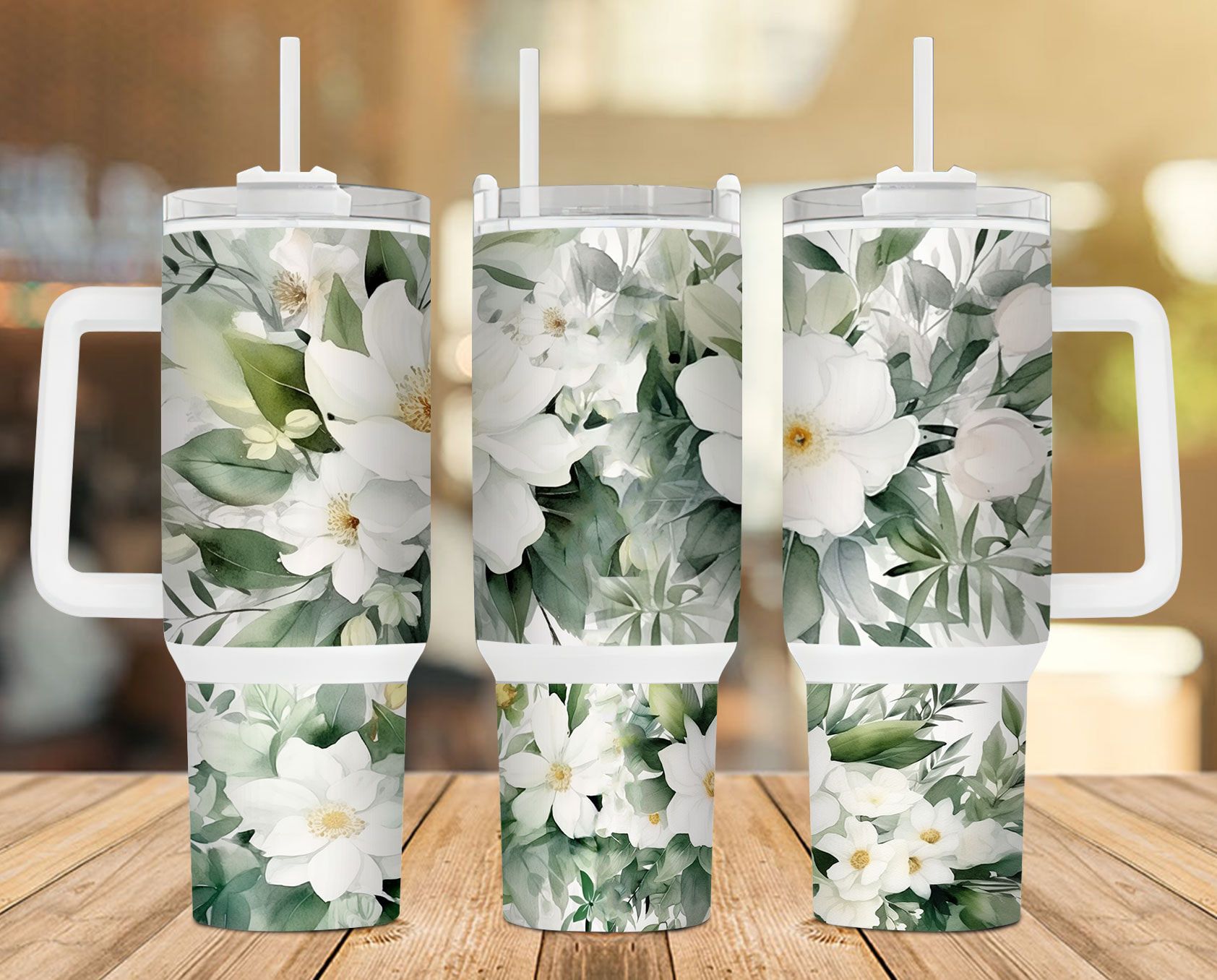 White Greenery Floral 40 Oz 2 Piece Tumbler Wrap White Greenery Floral 40 Oz 2 Piece Tumbler Wrap