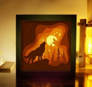 Wolf Mountain 3D Paper Cut Light Box Template