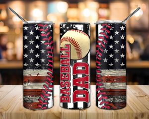 Baseball Dad American Flag Tumbler PNG