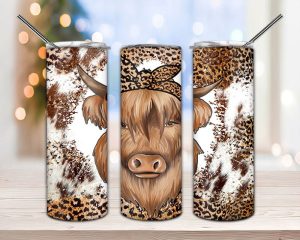 Highland Cow Cowhide Tumbler PNG