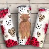 Highland Cow and Hearts Tumbler PNG