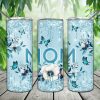 Mom Blue Floral Butterfly Tumbler PNG