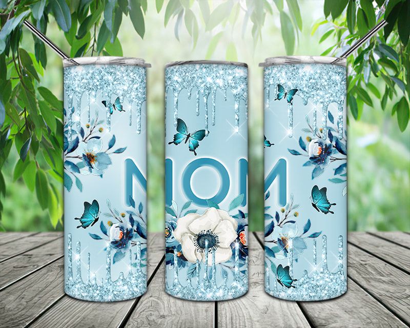Mom Blue Floral Butterfly Tumbler PNG Mom Blue Floral Butterfly Tumbler PNG